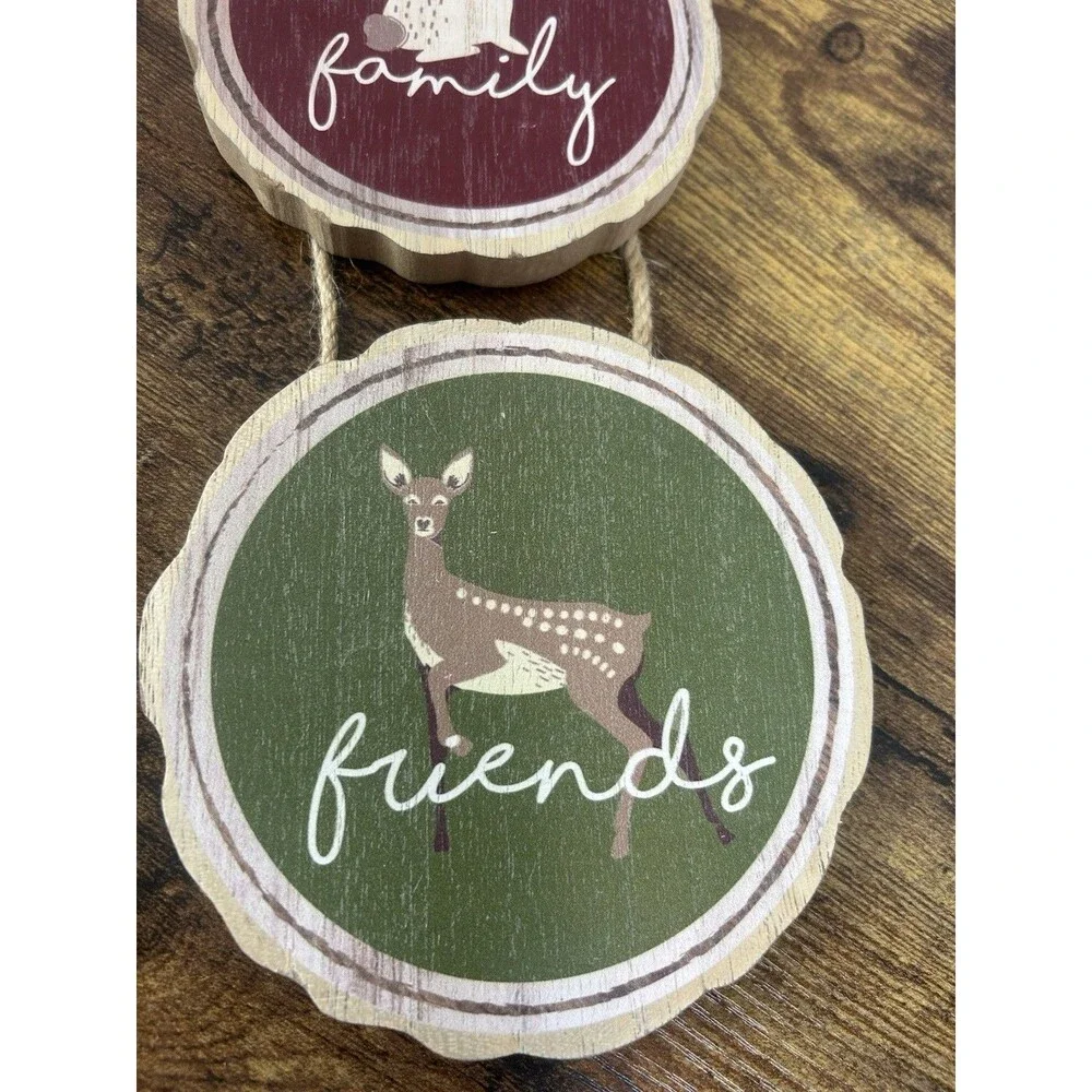 Rustic Woodland Welcome Family Friends Hanging Wood Sign Deer Fox Bunny Decor